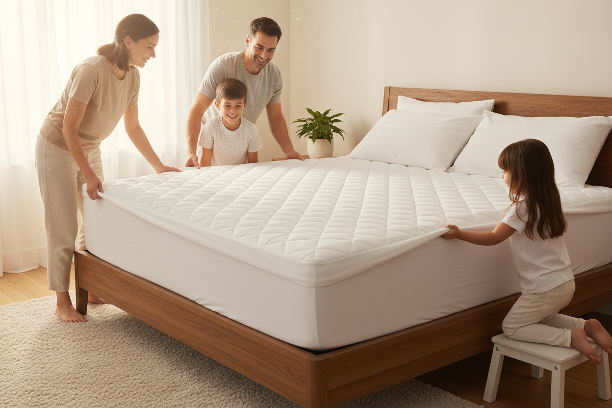 Waterdichte en ademende matrasbeschermer die het matras beschermt en allergenen vermindert