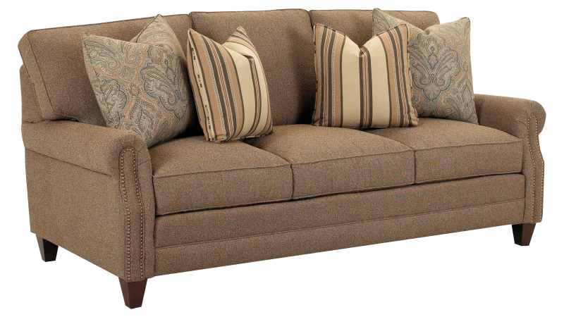 3-zits bank reinigen - bruine stoffen klassieke driezitsbank voor professionele diepte reiniging.