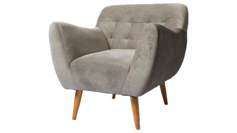 Fauteuil dieptereiniging - moderne stoffen kuipstoel met houten poten.